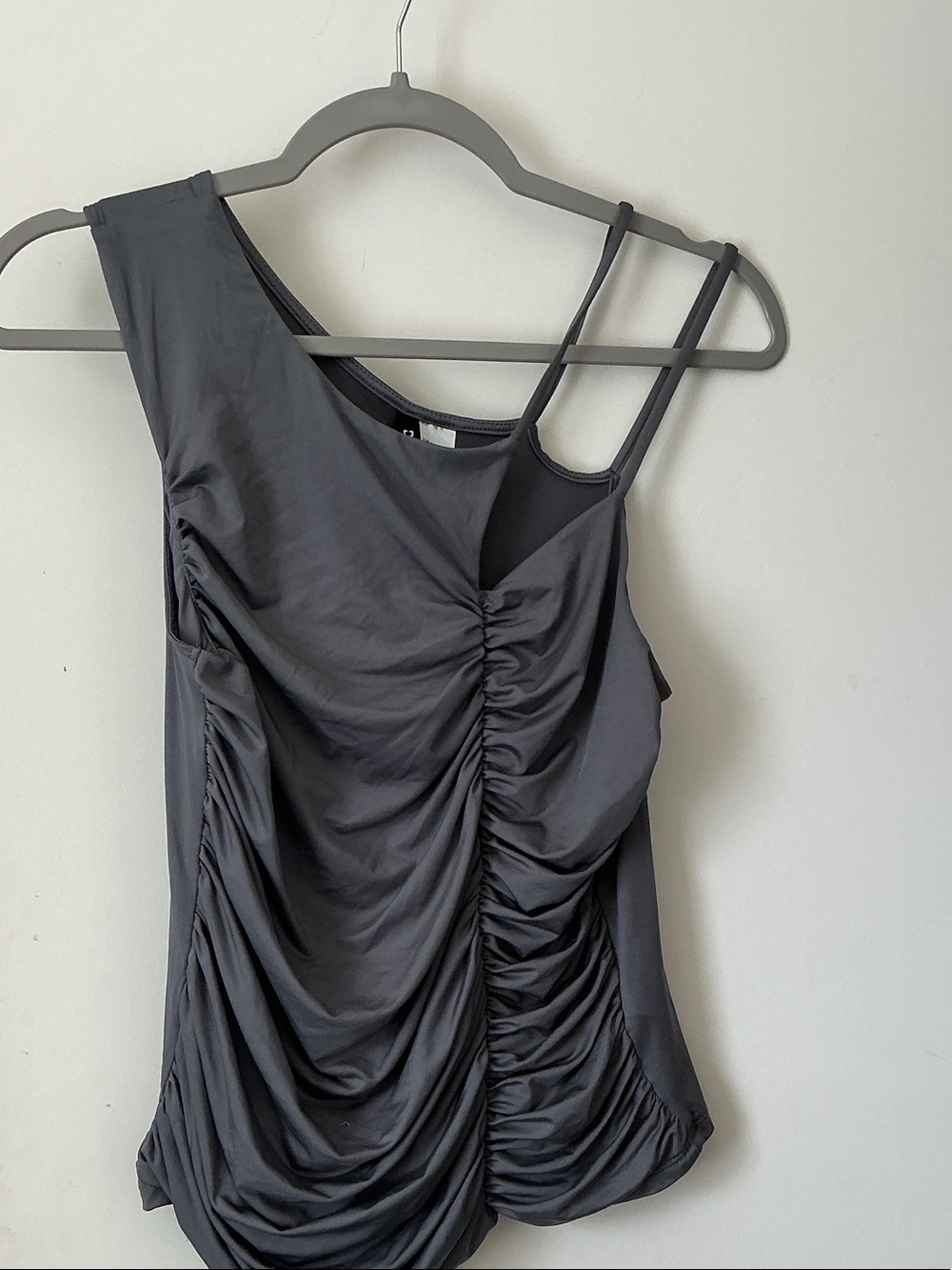 Asymmetric Ruched Sleeveless Dress - Charcoal Gray by DIVIDED